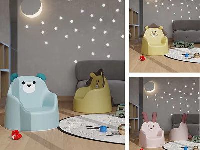 Playful Animal Shaped Colorful Kids Single Sofa For Children's Room Decor 3d model
