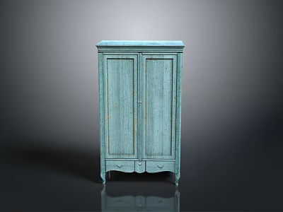 Light Blue Distressed Vintage Double Door Wardrobe With Bottom Drawers And Classic Design 3d model