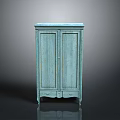 Light Blue Distressed Vintage Double Door Wardrobe With Bottom Drawers And Classic Design