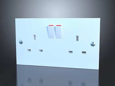 White Electrical Switch Panel With Double Switches And Multiple Sockets For Home Use 3d model