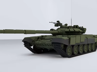 Modern Armored Military Tank With Long Barrel Turret Green Camouflage Tracks 3d model