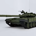 Modern Armored Military Tank With Long Barrel Turret Green Camouflage Tracks