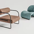 Modern Brown and Teal Upholstered Leisure Chairs with Metal Frame and Curved Design