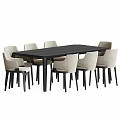Modern Sleek Dining Table Set With Black Table And Beige Chairs For Home 3d model
