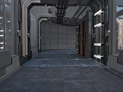 Cartoon Sci Fi Corridor Scene With Futuristic Lights And Metallic Design Elements 3d model