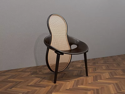 Modern Dining Chair With Woven Design And Dark Frame On Herringbone Wooden Floor 3d model
