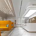 Modern Luxury Store Front Desk With Marble Wall Wooden Ceiling Sofa Area And Display Cabinets
