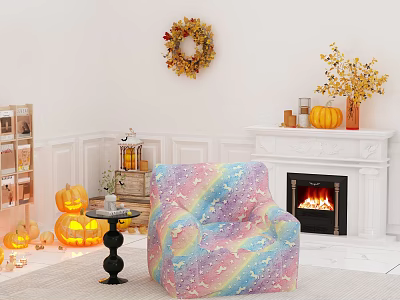 Halloween Event Entrance Decorated With Pumpkins Wreath And Autumn Elements 3d model