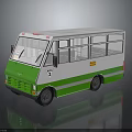 Small Green And White Bus With Multiple Windows Reflective Surface And Number 2 Design