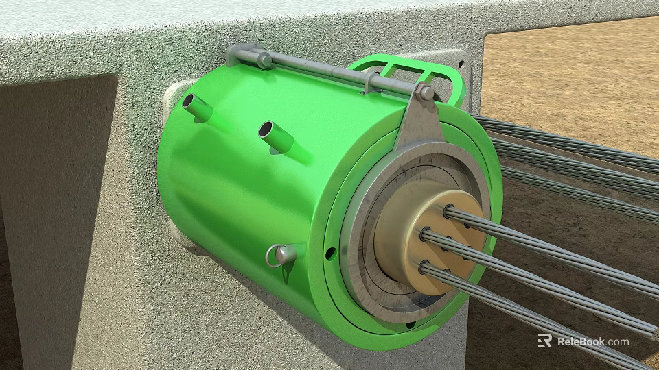 Green Industrial Mechanical Equipment With Cylindrical Housing And Metal Mounted Structure 3d model 