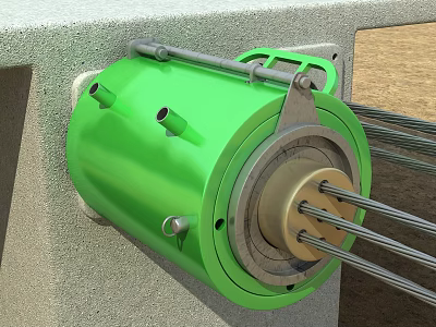 Green Industrial Mechanical Equipment With Cylindrical Housing And Metal Mounted Structure 3d model