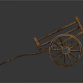 Vintage Wooden Cart With Rustic Frame Metal Spoke Wheels And Weathered Surface