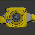 Yellow Mechanical Robot With Transparent Dome Head Green Digital Display And Gray Joint Parts