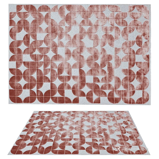 Square Rug With Red And White Geometric Circular Square Patterns For Modern Home Decor 3d model