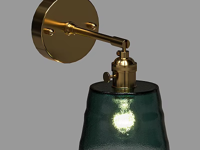 Modern Brass Wall Lamp With Green Glass Shade And Illuminated Warm Light 3d model