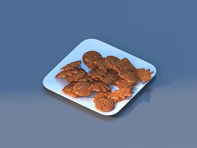Crispy Brown Biscuits Stacked On White Square Plate Ready To Serve 3d model