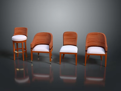 Modern Leisure Chairs With Woven Rattan Design Wooden Legs And White Cushioned Seats 3d model