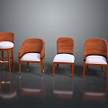 Modern Leisure Chairs With Woven Rattan Design Wooden Legs And White Cushioned Seats