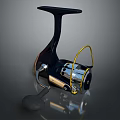 Black Fishing Reel With Yellow Line Guide And Silver Components Handle