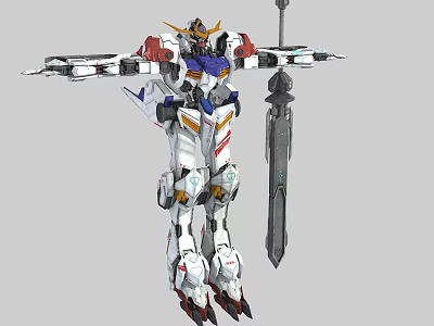 Anime Style Mech Character With White Armor Red Blue Accents And Large Sword 3d model