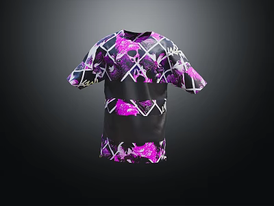 Stylish Short Sleeve T Shirt With Purple And Black Abstract Pattern Design 3d model
