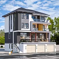 Modern Three Story Detached Villa With Balconies Garage And Green Trees
