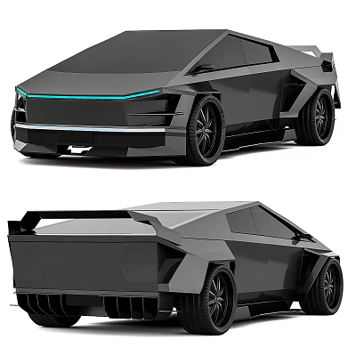 Black Futuristic Car With Geometric Design Blue Light Strip And Rear Spoiler 3d model