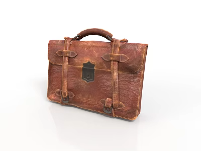 Vintage Brown Leather Briefcase With Classic Metal Buckle And Adjustable Straps For Daily Use 3d model