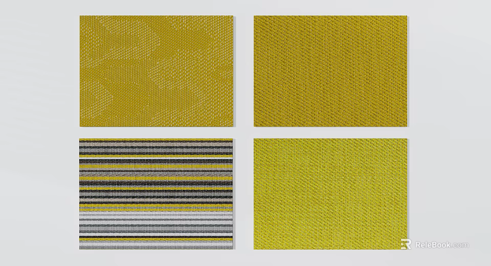 Modern Square Rugs With Yellow Textured And Striped Patterns Design 3d model
