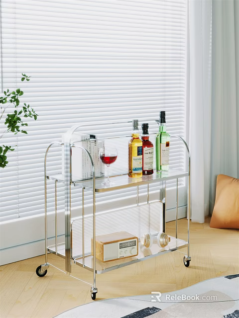 Modern Luxury Shelf Unit With Metal Frame Transparent Glass Shelves Holding Wine Bottles Wine Glasses 3d model 