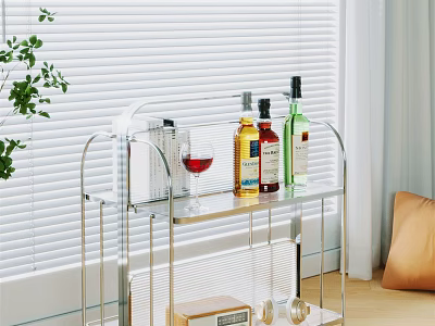Modern Luxury Shelf Unit With Metal Frame Transparent Glass Shelves Holding Wine Bottles Wine Glasses 3d model