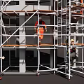 Scaffolding Structure For Cylindrical Building Construction With Workers On Site