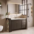 Elegant Bathroom Vanity Cabinet With Mirror Sink Countertop Drawers And Decorative Plants