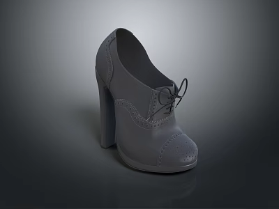 Women's Gray High Heels With Lace Up Block Heel Round Toe And Leather Design 3d model