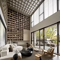 Modern Minimalist Loft Living Room With Floor To Ceiling Windows And Sofa