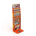 Orange Multi Tier Display Stand With Toy Racing Products On Shelves