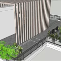 Rooftop Garden Outdoor Living Space With Pink Flowering Tree Blue Pergola And Patio Furniture