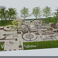 Colorful Children's Playground Area With Green Trees Pink Flowers Grass Slides Climbing Structures And Circular Platforms