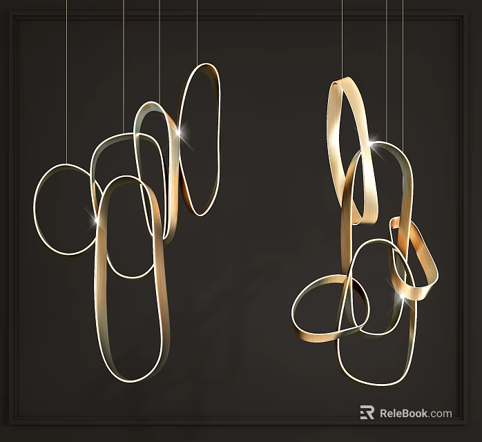 Modern Gold Metal Chandeliers With Curved Lines And Sleek Design 3d model 