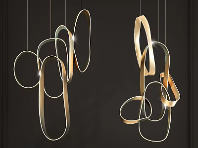 Modern Gold Metal Chandeliers With Curved Lines And Sleek Design 3d model