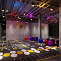 Modern Gym Interior With Colorful Lighting Fitness Equipment And City Night View Windows