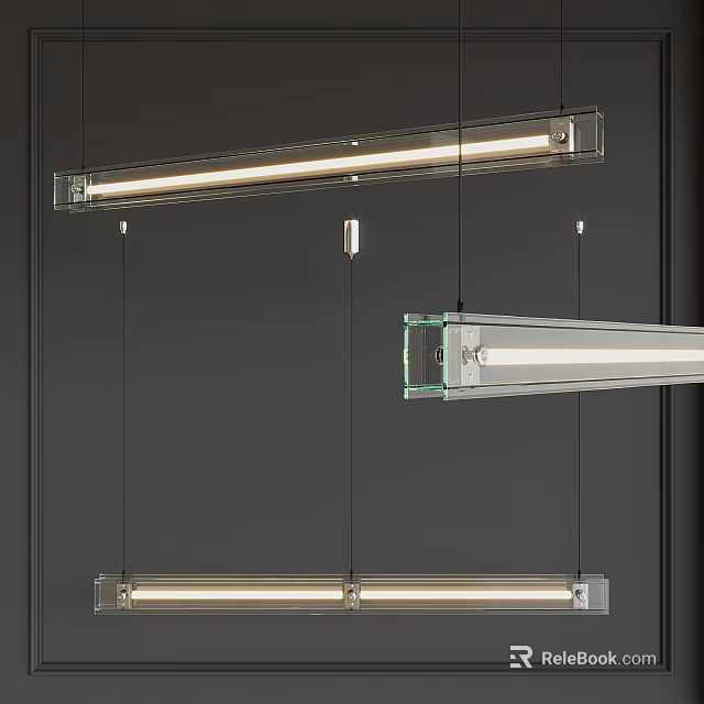 Modern Transparent Glass Linear Chandelier With Hanging Strip Lighting For Interior Spaces 3d model 