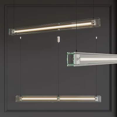 Modern Transparent Glass Linear Chandelier With Hanging Strip Lighting For Interior Spaces 3d model