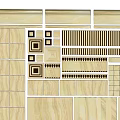 Wooden Wall Panel Design Featuring Horizontal Strips Square Patterns And Decorative Grilles 3d model