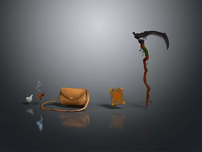 Brown Leather Shoulder Bag And White Decorative Shoe With Small Fashion Accessories 3d model