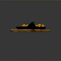 Black Cast Iron Frying Pan On Wooden Cutting Board With Roasted Potatoes And Mushrooms