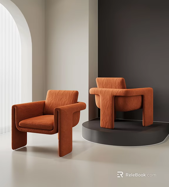 Modern Orange Fabric Lounge Chair with Comfortable Armrest and Minimalist Design for Living Room Interior 3d model 