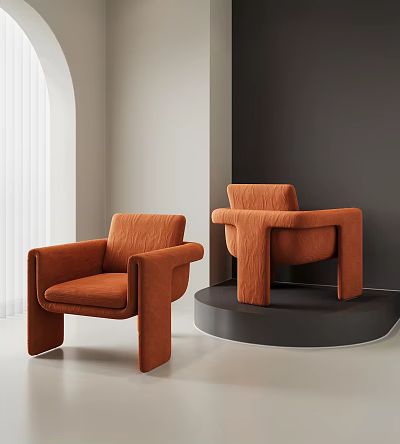 Modern Orange Fabric Lounge Chair with Comfortable Armrest and Minimalist Design for Living Room Interior 3d model