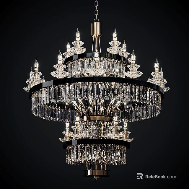 Elegant Multilayer Crystal Chandelier With Ornate Metal Frame And Sparkling Pendants 3d model 