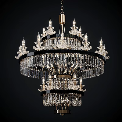 Elegant Multilayer Crystal Chandelier With Ornate Metal Frame And Sparkling Pendants 3d model